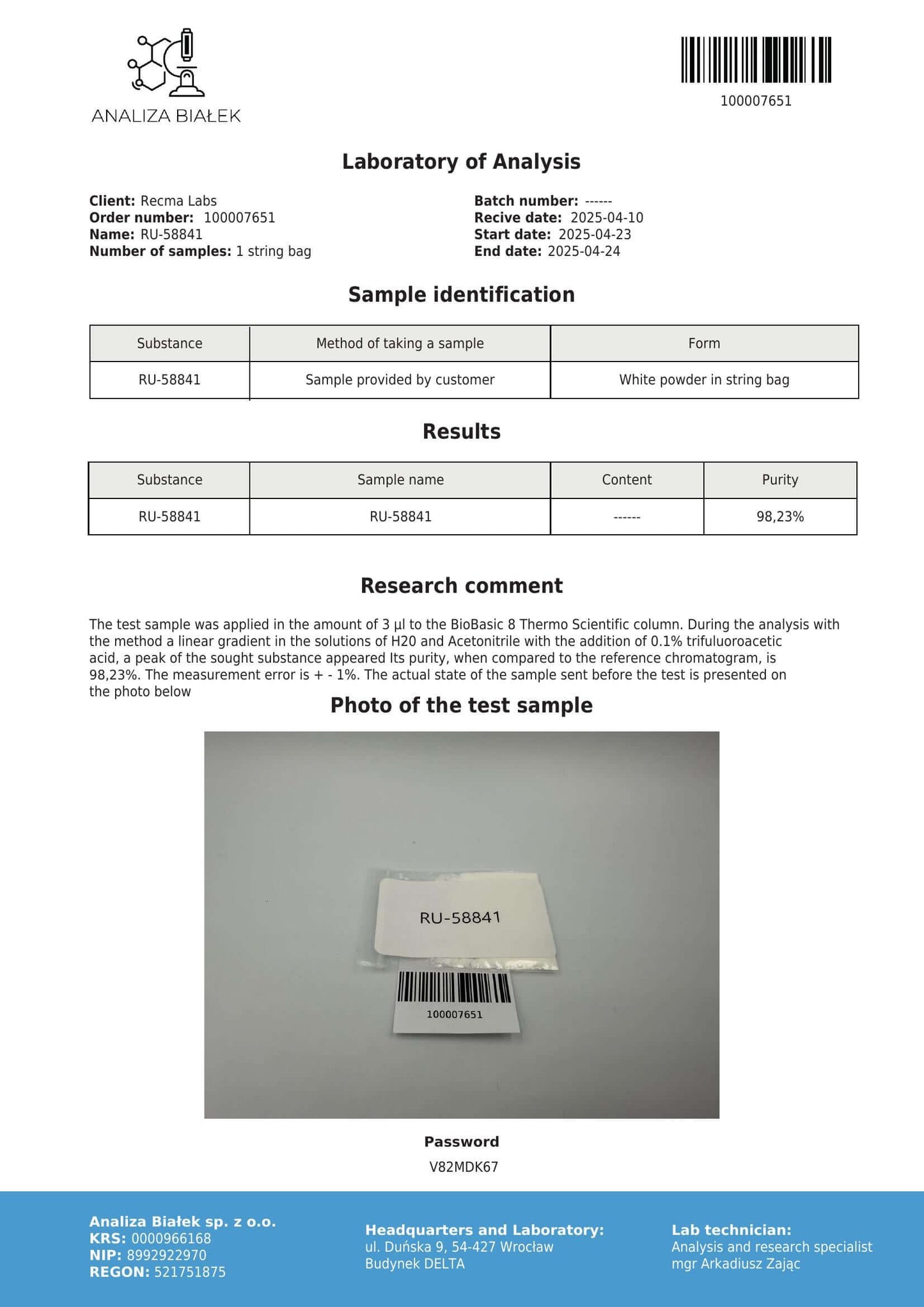 RU-58841 Powder, 2gr - Recma Labs