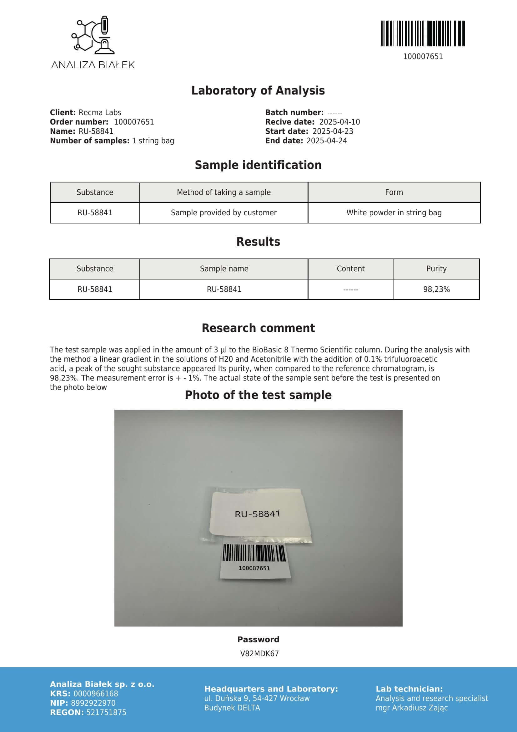RU-58841 Powder, 2gr - Recma Labs